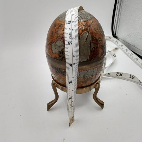 Vintage Enameled Brass Cloisonné Egg with Three Legged Stand - Picture 5 of 10